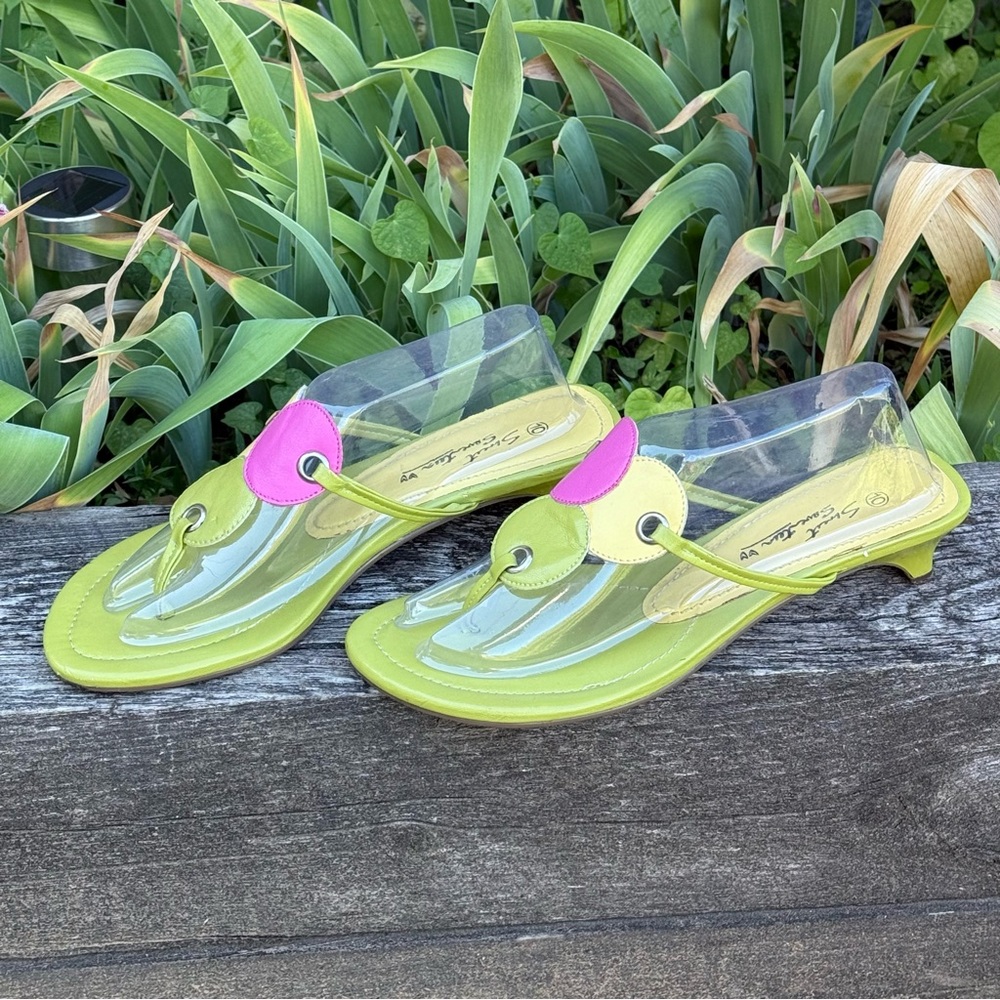 SWEET SEVENTEEN Size 10 Green Yellow Pink Kitten Heel Sandals - Picture 2 of 15